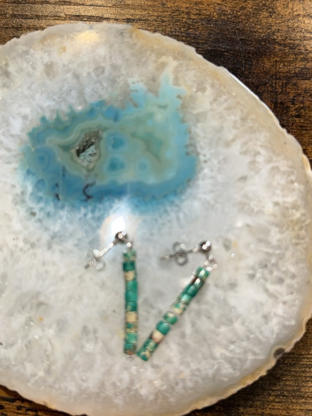 Turquoise Beaded Drop Earrings with Silver Studs - Women Jewelry